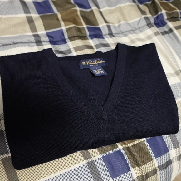 Brooks Brothers Merino Wool V-Neck Sweater Men’s Large Black Stretch Knit - Picture 8 of 8